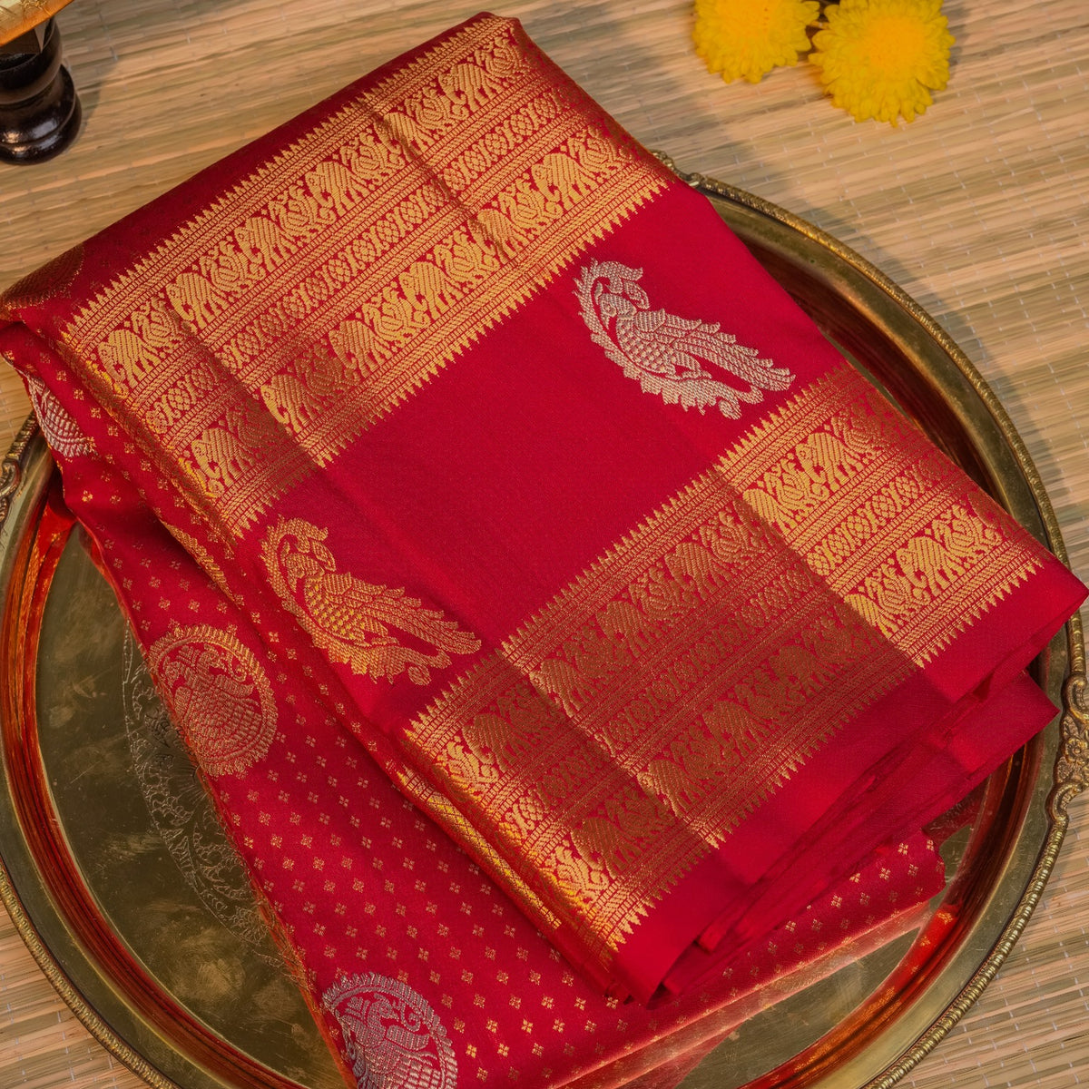 Wine Red Silk Saree with Gold Zari Border