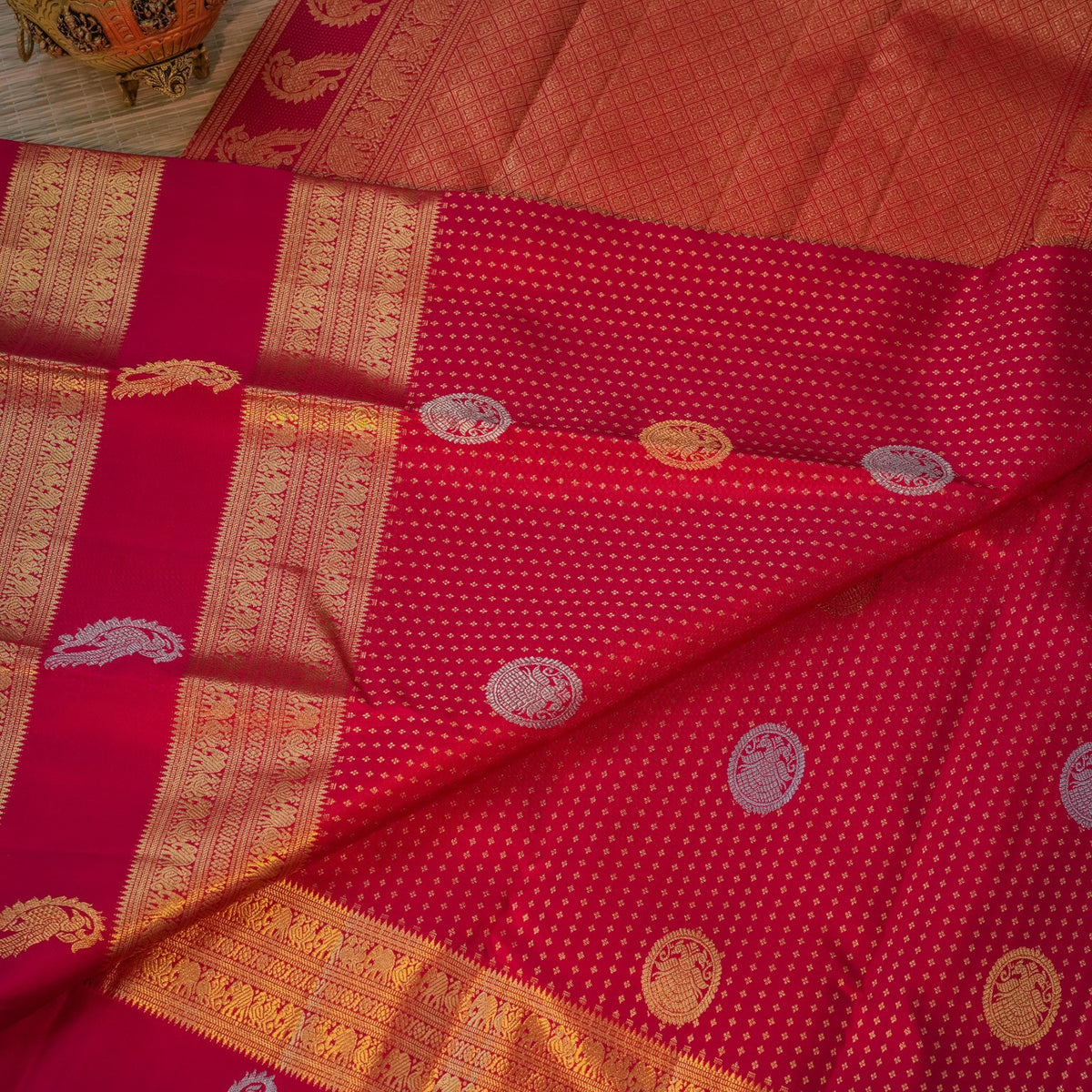 Wine Red Silk Saree with Gold Zari Border