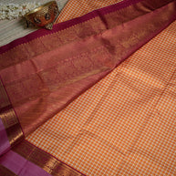 Peach Checked Saree with Pink Gold Border | Kesari Gulabi