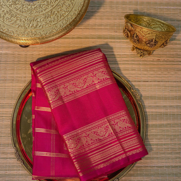 Bright Magenta Silk Saree with Gold Border