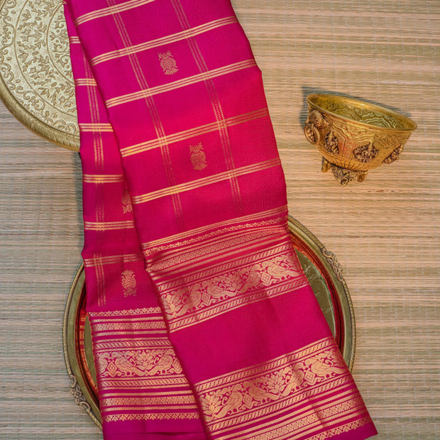 Bright Magenta Silk Saree with Gold Border