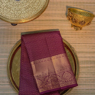 Wine Purple Silk Saree with Gold Zari Border