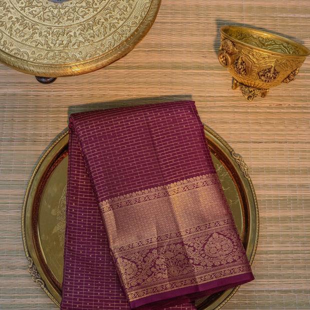 Wine Purple Silk Saree with Gold Zari Border