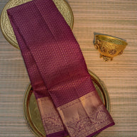Wine Purple Silk Saree with Gold Zari Border