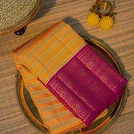Peach & Magenta Silk Saree with Traditional Zari Border