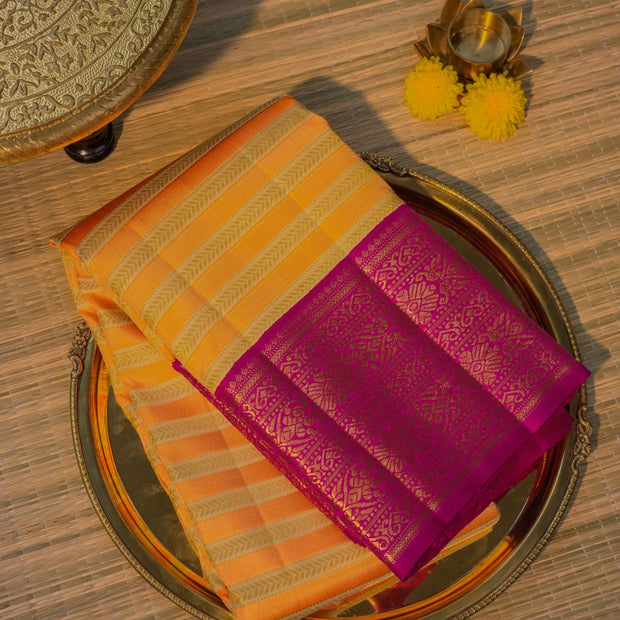 Peach & Magenta Silk Saree with Traditional Zari Border