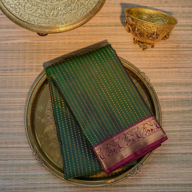 Deep Green & Purple Silk Saree