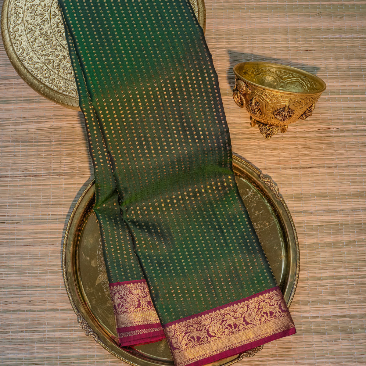 Deep Green & Purple Silk Saree