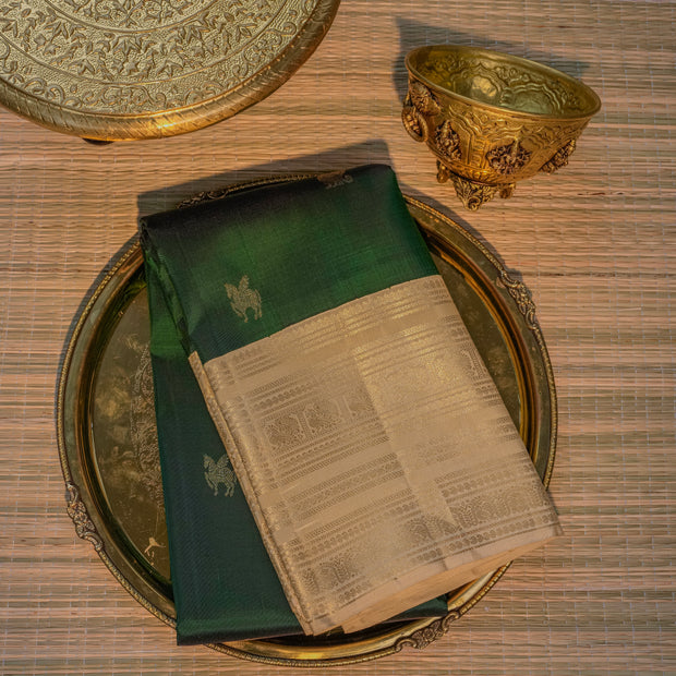 Dark Green & Gold Silk Saree