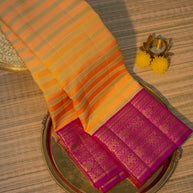 Peach & Magenta Silk Saree with Traditional Zari Border