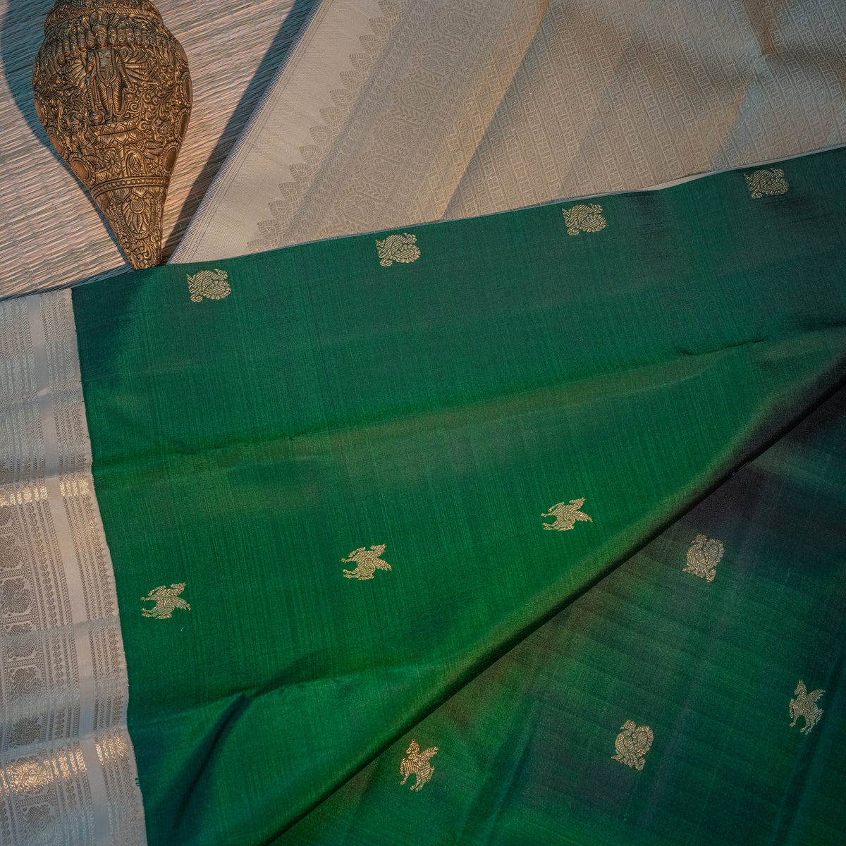 Dark Green & Gold Silk Saree