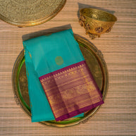 Turquoise Blue & Purple Silk Saree