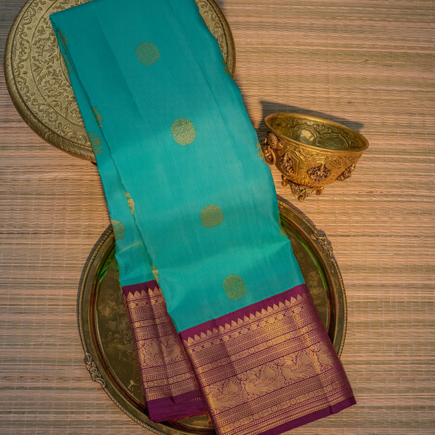 Turquoise Blue & Purple Silk Saree