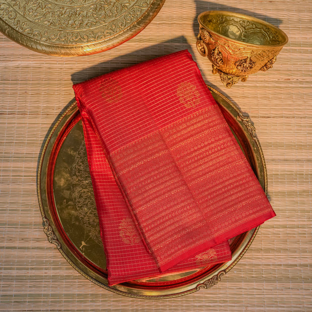 Maroon Silk Saree with Gold Motifs