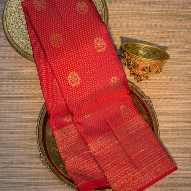 Maroon Silk Saree with Gold Motifs