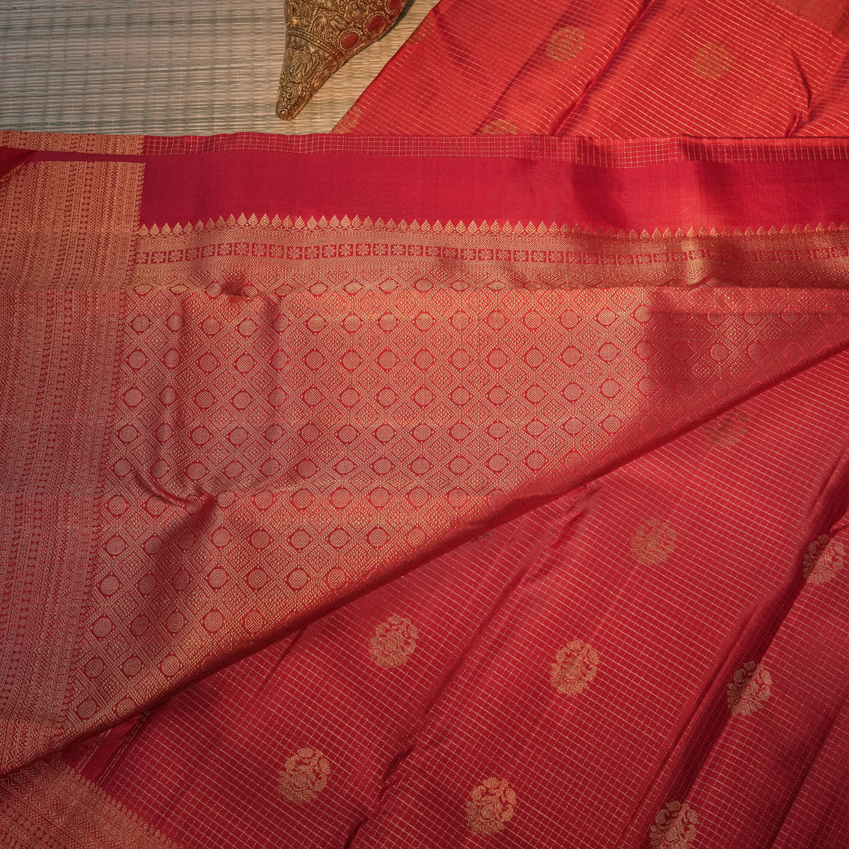 Maroon Silk Saree with Gold Motifs