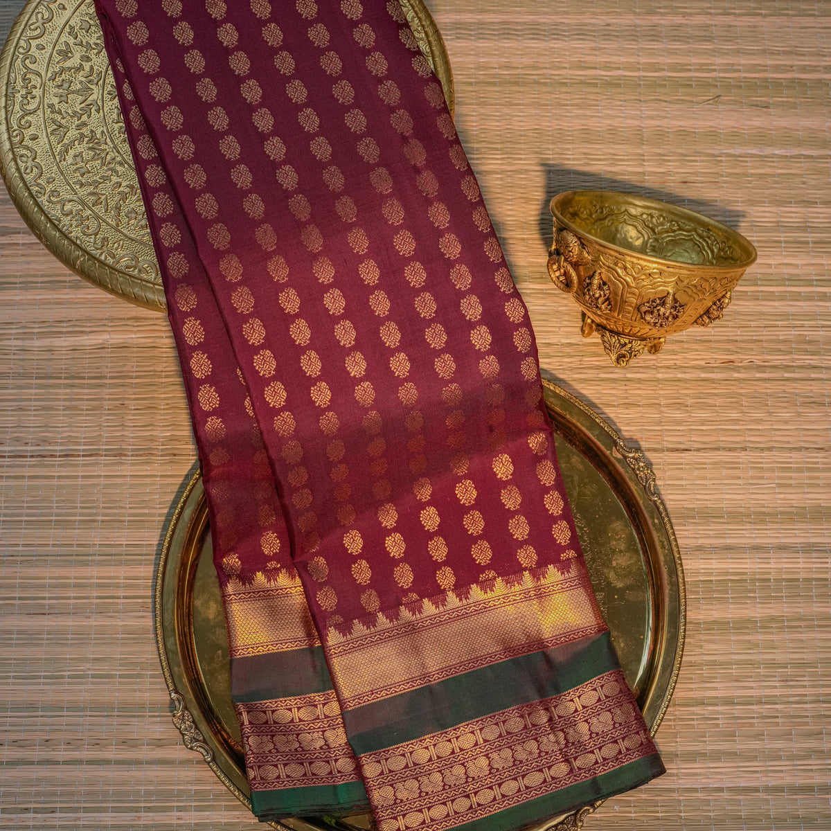 Maroon Silk Saree with Gold Motifs