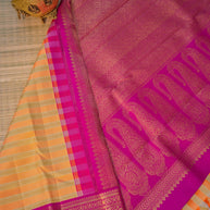Peach & Magenta Silk Saree with Traditional Zari Border