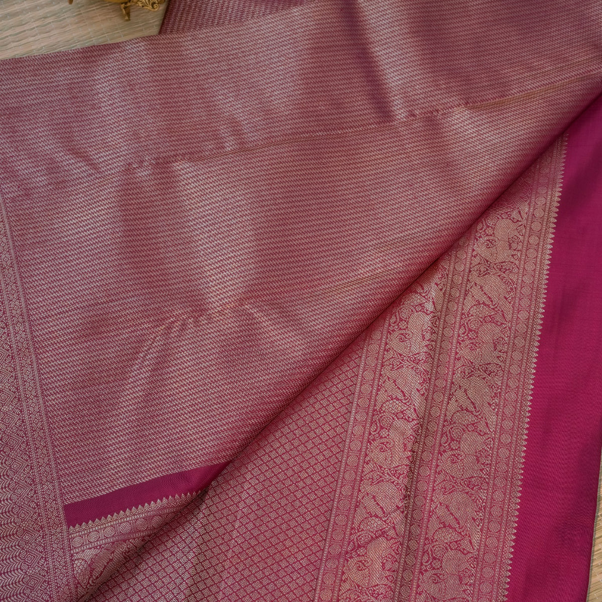 Wine Maroon Kanchipuram Silk Saree with Gold Zari Border