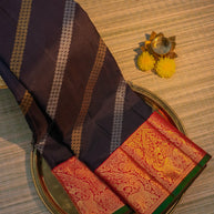 Navy Blue & Red Silk Saree with Traditional Woven Border