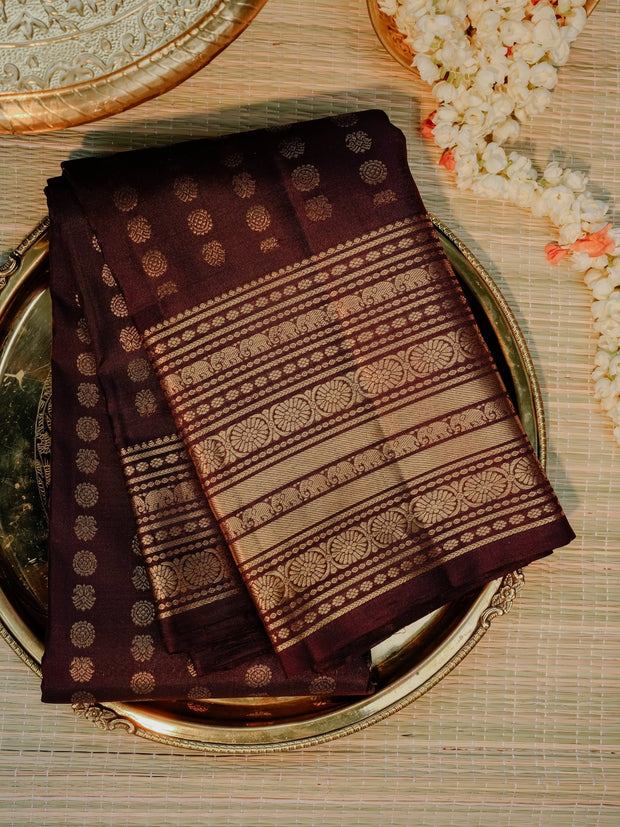 Burgundy Saree with Gold Buti Border