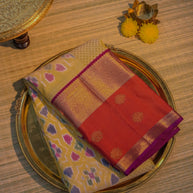 Mustard Yellow & Rust Red Silk Saree with Purple Border