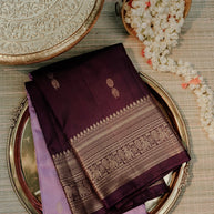 Deep Plum Purple Saree with Lavender Gold Border