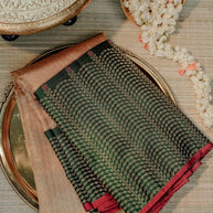 Dark Green Saree with Copper Gold Pallu