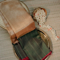 Dark Green Saree with Copper Gold Pallu