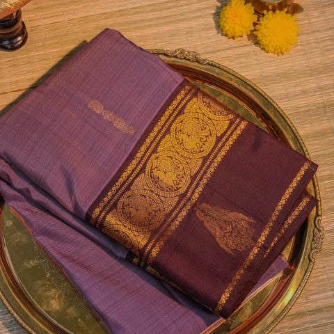 Purple & Maroon Silk Saree with Rich Gold Border