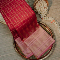 Pink & Red Silk Saree with Golden Zari Weave