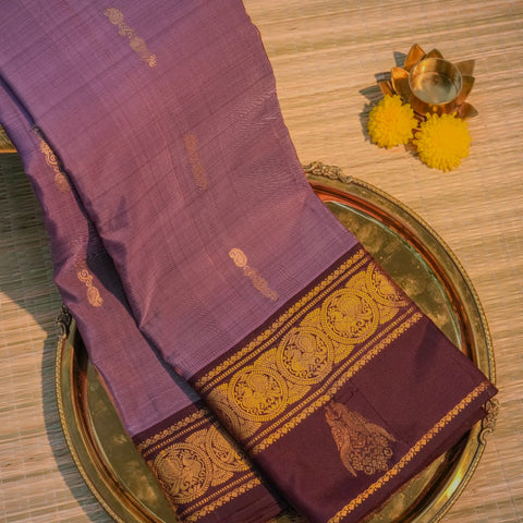 Purple & Maroon Silk Saree with Rich Gold Border