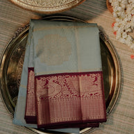 Sage Blue & Wine Zari Border Saree
