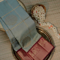 Sage Blue & Wine Zari Border Saree