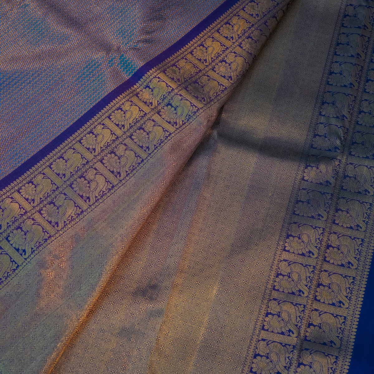 Purple Silk Saree with Gold Floral Border