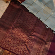 Sage Blue & Wine Zari Border Saree