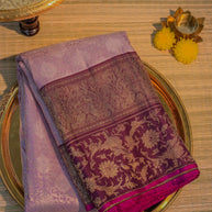Lavender & Maroon Silk Saree with Floral Border