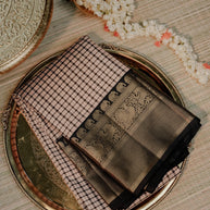Blush Pink Checked Saree with Black Gold Border