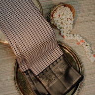 Blush Pink Checked Saree with Black Gold Border
