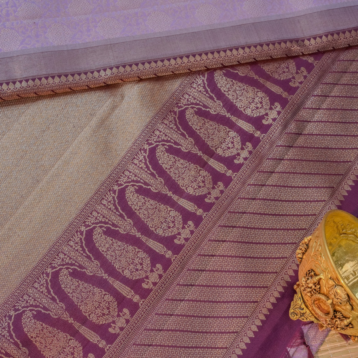 Lavender & Maroon Silk Saree with Floral Border