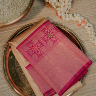 Champagne Beige & Pink Zari Saree