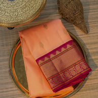 Wine & Peach Silk Saree with Intricate Golden Bird Motifs