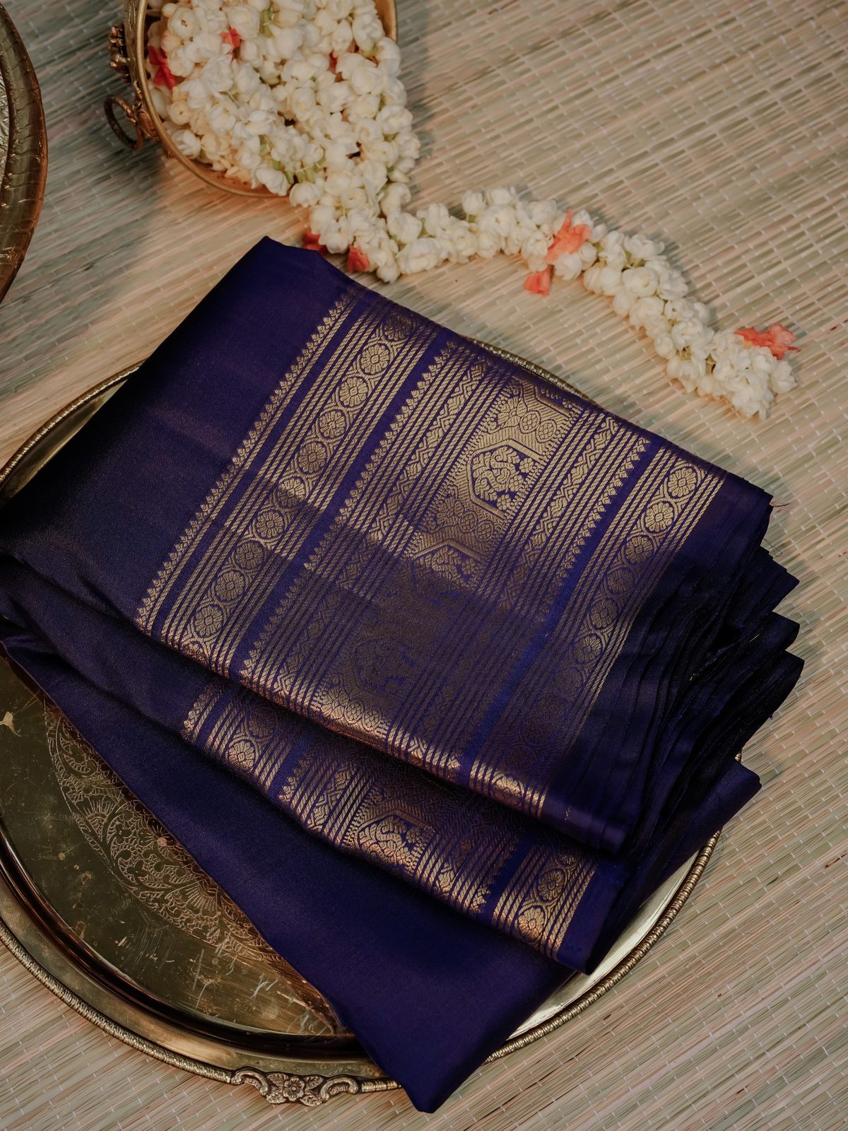 Royal Navy Blue and Gold Zari Silk Saree