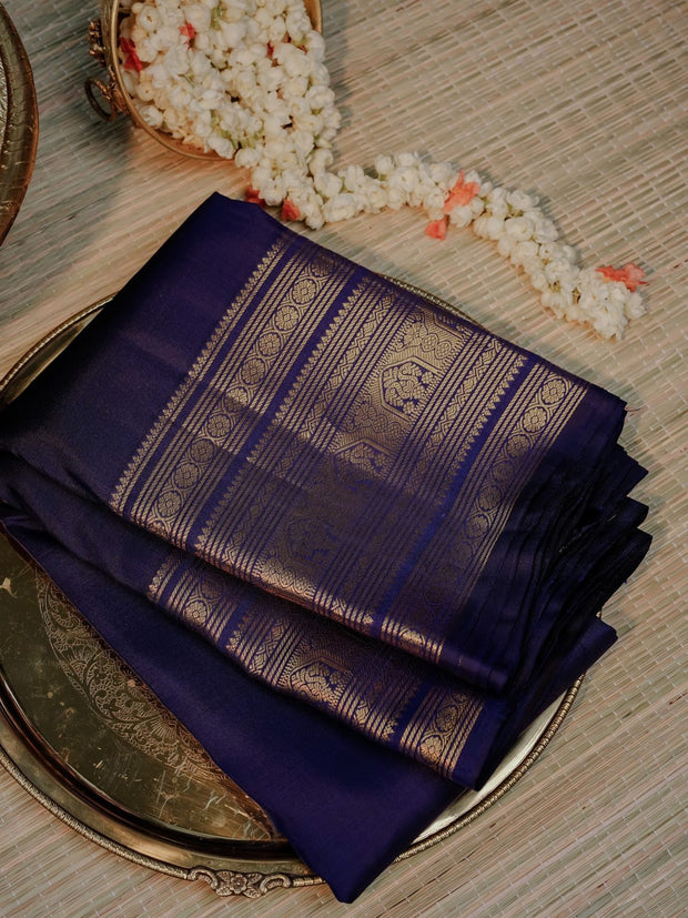 Royal Navy Blue and Gold Zari Silk Saree