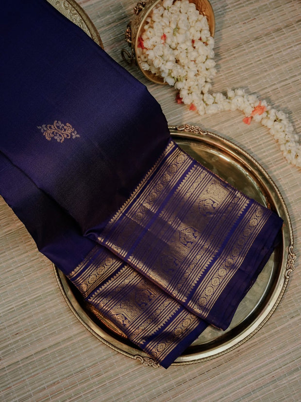 Royal Navy Blue and Gold Zari Silk Saree