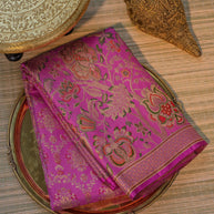 Bright Pink Silk Saree with Floral Design