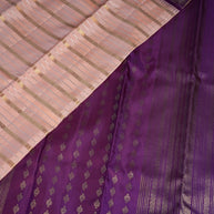 Peach Pink Kanchipuram Silk with Gold Zari Stripes and Purple Border