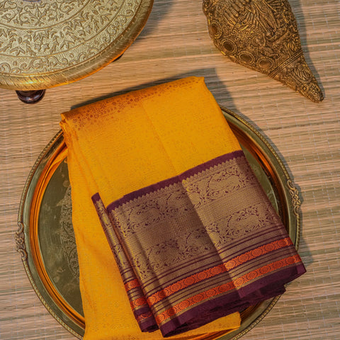 Mustard Yellow Silk Saree with Plum Border