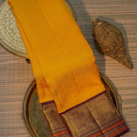 Mustard Yellow Silk Saree with Plum Border