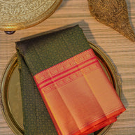 Dark Green & Peach Orange Silk Saree